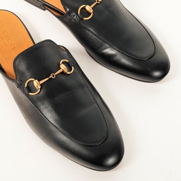 Gucci Princetown Gold Horsebit Black Leather Slipper Mule - Picture 6 of 10
